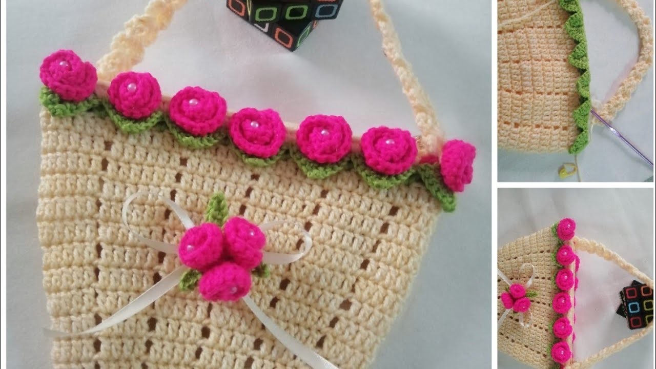 How to crochet beautiful mini roses hand bag with an easy and neat lining a perfect pattern ????