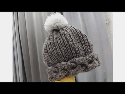 How to knit a slouchy braid hat in fisherman's rib (part 2 )(how to make double decreases) one skein