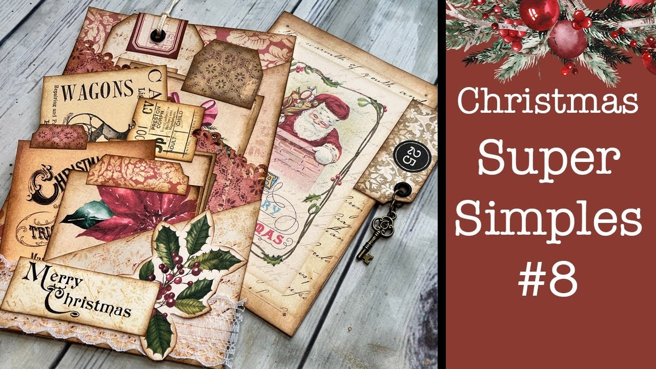 Christmas Super Simples #8 FULL TUTORIAL, Christmas Junk Journaling Tutorial & Kit, Pink Monarch