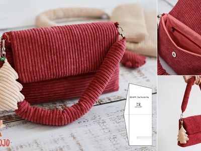 Corduroy Flap Shoulder Bag Making Tutorial | Winter Baguette Bag | Free Sewing Pattern
