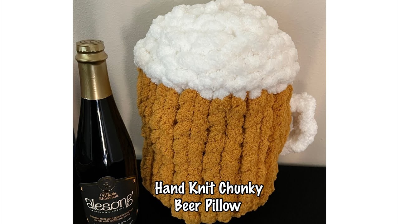 Hand Knit Chunky Beer Pillow