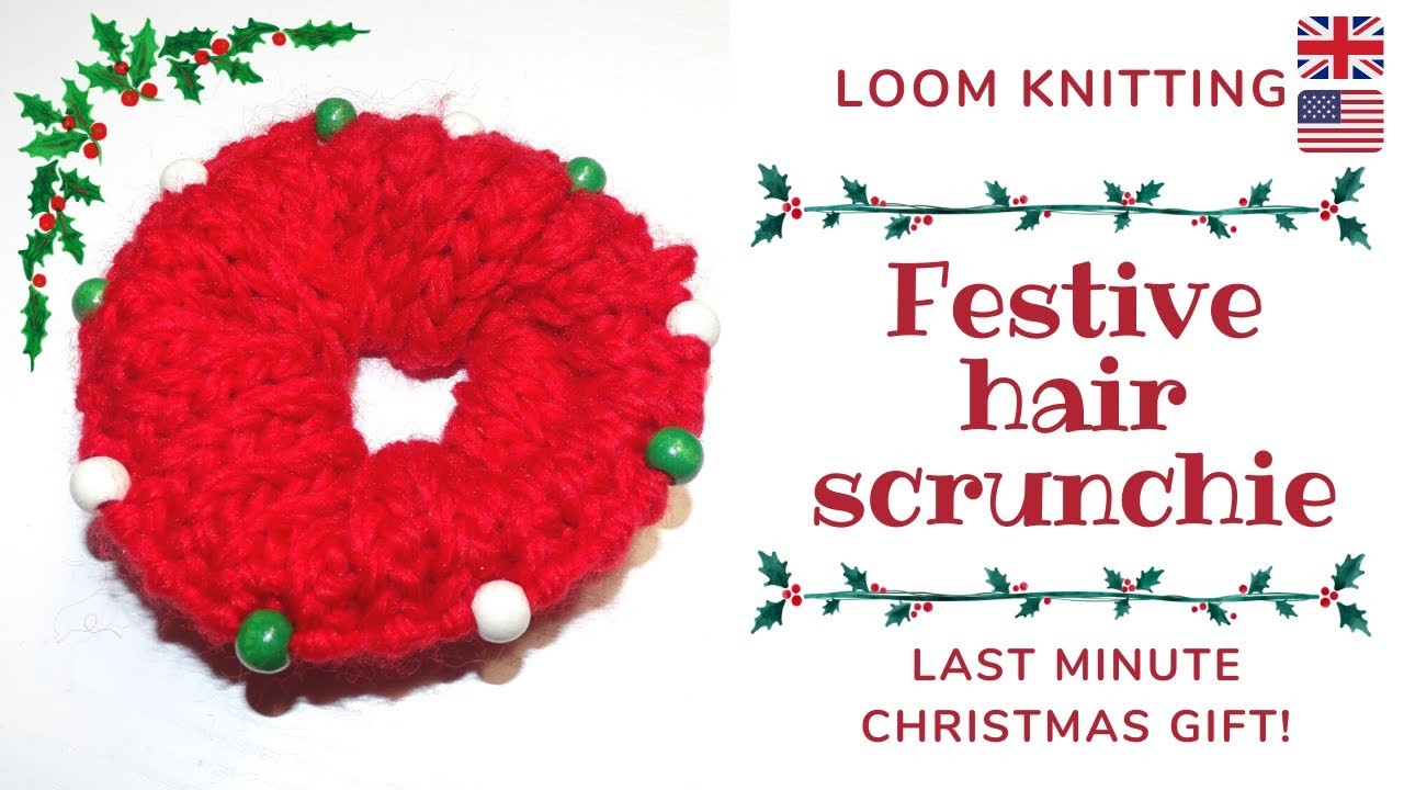 LOOM KNIT hair SCRUNCHIE with beads - Amazing LAST MINUTE GIFT IDEA for Christmas