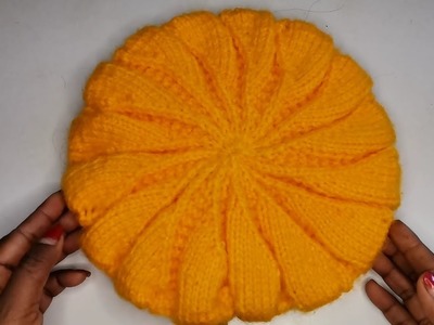 Woolen cap design for girls.new pumpkin topi ka design.topi banane ka tarika.cap knitting tutorial