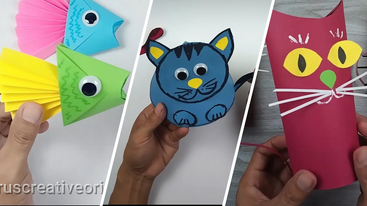 3 Ideas moving paper TOYS - DIY paper TOYS CAT and FISH