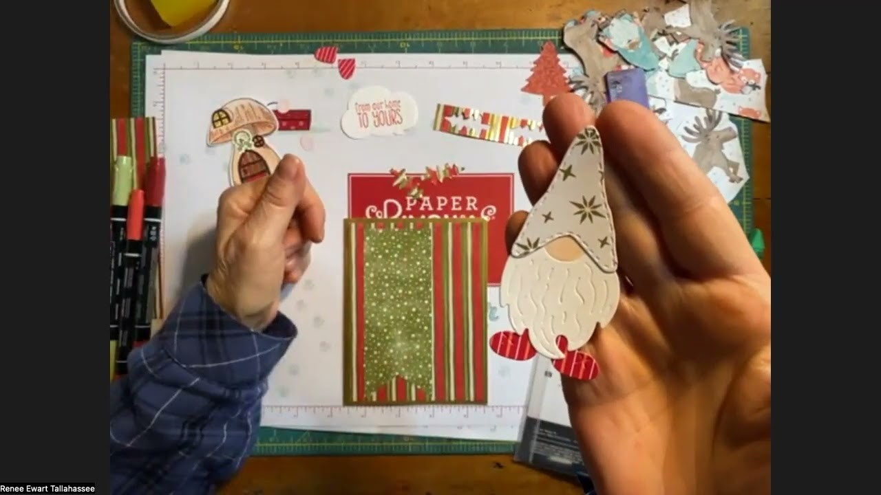 Crunch time, cards for the holiday! It's kindest gnomes card using a 6 by 6 sheet of designer paper