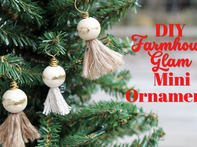 DIY Farmhouse Glam Mini Ornaments | Wood Bead, Twine Tassel, Gold Leaf, and Wire