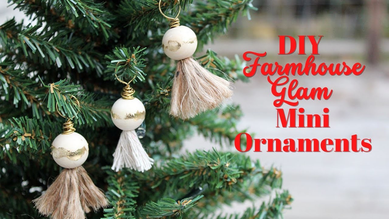 DIY Farmhouse Glam Mini Ornaments | Wood Bead, Twine Tassel, Gold Leaf, and Wire