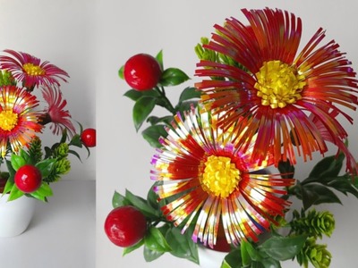 DIY flower  | plastic ribbon flowers | tutorials | ribbon crafts | polypropylene | flower making