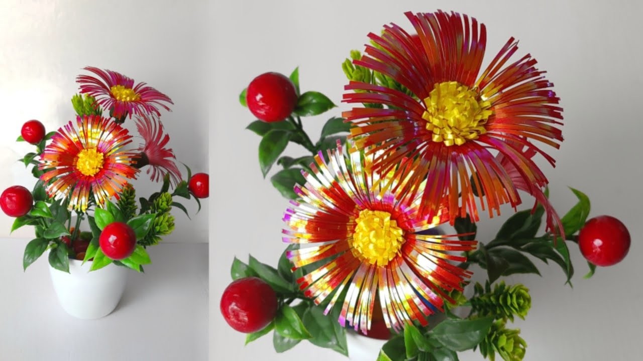 DIY flower  | plastic ribbon flowers | tutorials | ribbon crafts | polypropylene | flower making