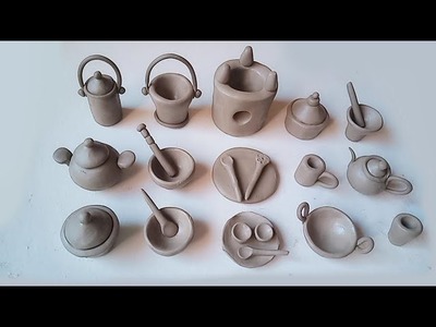Amazing Technique Making Miniature kitchen Set with Clay|My New Miniature clay kitchen set