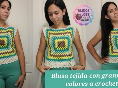 Blusa tejida con granny de colores a crochet ENG.SPA Subs