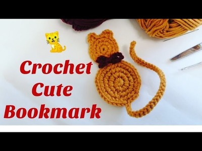 Crochet Bookmark pattern cute cat tutorial. crochet cat