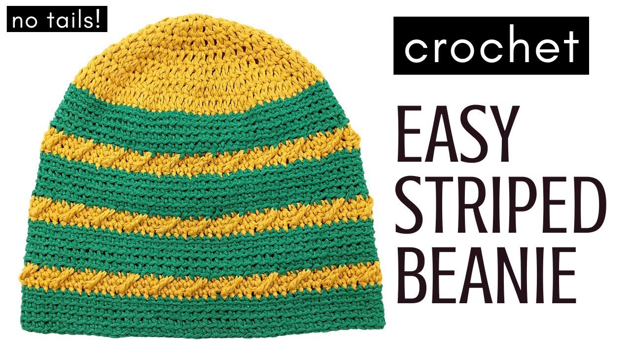 Crochet Easy Beanie - No Tails Color Change!