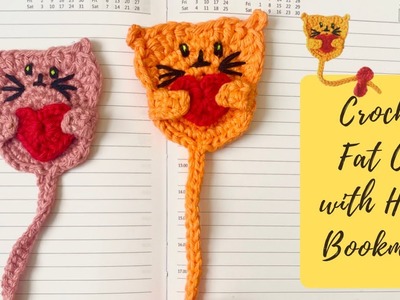 Crochet Fat Cat with Heart Bookmark Tutorial