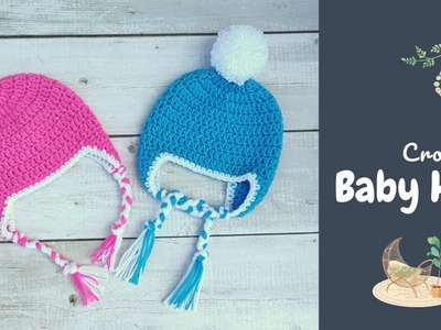 Crochet Newborn Baby Hat | Easy Crochet Beanie with Earflaps for beginners (0 to 3 months)