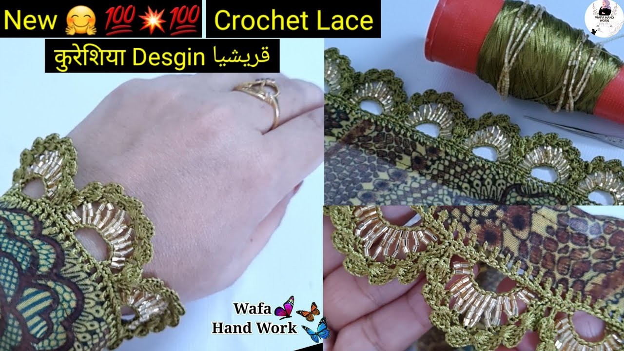 Crochet Sleeves Lace Edging???? New  Qureshia Design | Beads Work ( Subtitles Available )