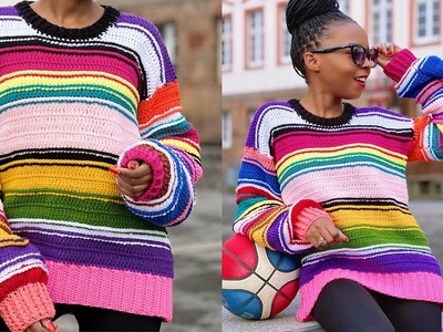 Crocheting My Favorite Pinterest Inspired Knit Sweater. DIY Easy Crochet Sweater Using Scrap Yarn