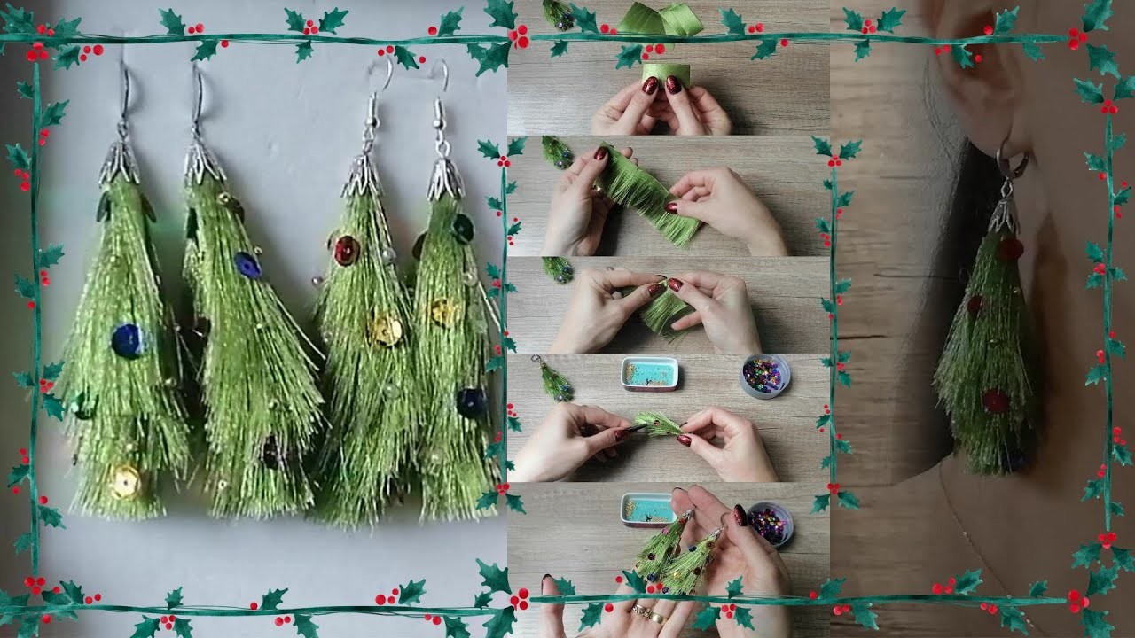 D.I.Y.  Christmas Tree Earrings From Satin Ribbon
