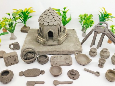 DIY How to make polymer clay miniature House, Playground, Kitchen set