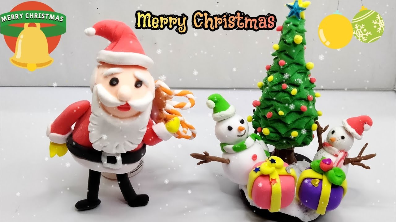DIY how to make polymer clay miniature Santa Claus.Christmas tree ???? snowman @bismiclaycraft3931
