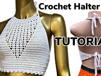 Easy Crochet halter top tutorial | with written pattern