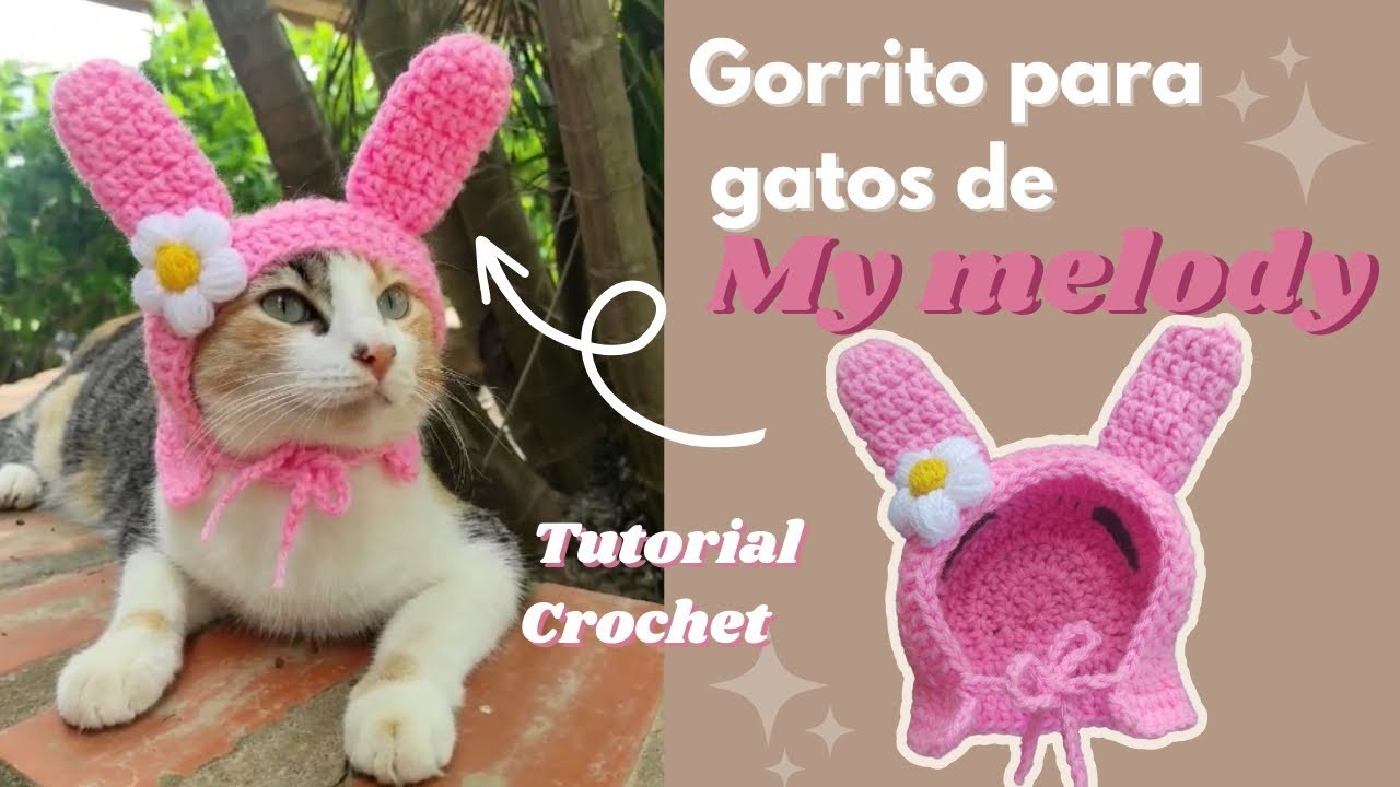 Gorrito para gatos de My melody ????| tutorial crochet | My melody crochet ✨