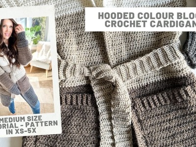 Hooded Colour Block Crochet Cardigan
