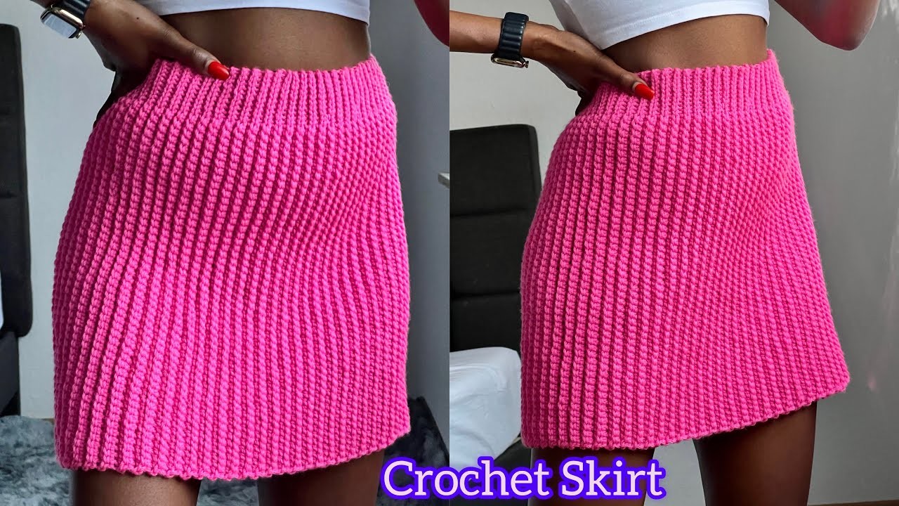 How To Crochet A Pleated. Ribbed Skirt  For Beginners. 1 Row Repeat
