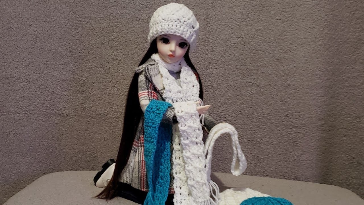 HOW TO CROCHET this very easy hat and scarf for (BJD) doll