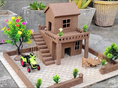 How to make clay house | miniature house | mitti ka ghar | mini tractor ???? | village house ???? |