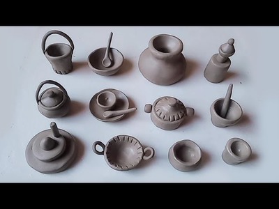 How to make tiny full clay kitchen set, miniature polymer clay kitchen set,clay kitchen tools