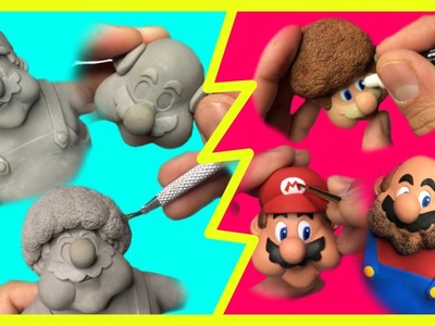 I sculpted Mario with 3 interchangeable heads | Afro | Bald | Classic | I used cos clay _ TIMELAPSE