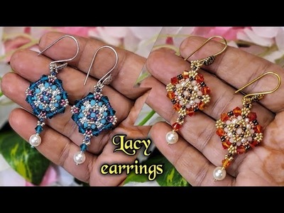 Lacy earrings tutorial.  DIY bicones and pearls earrings.beaded jewelry making
