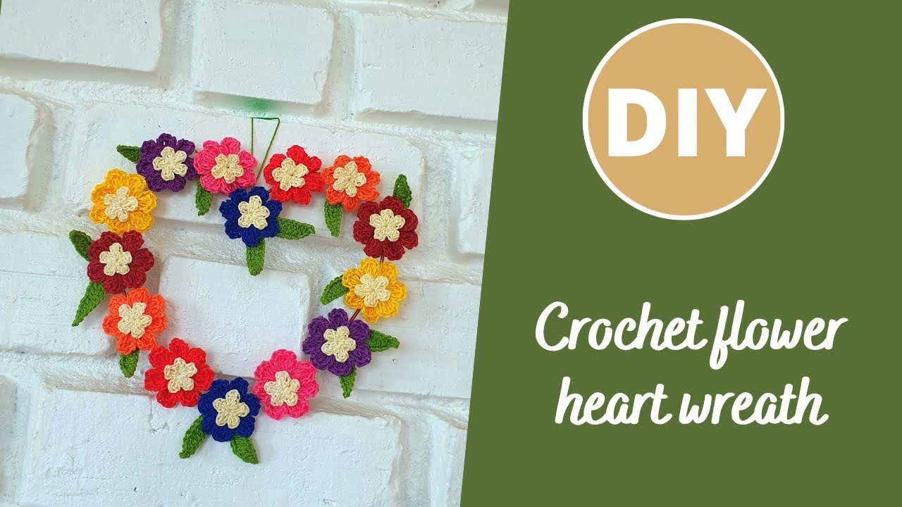 Learn to crochet a flower heart wreath easy project