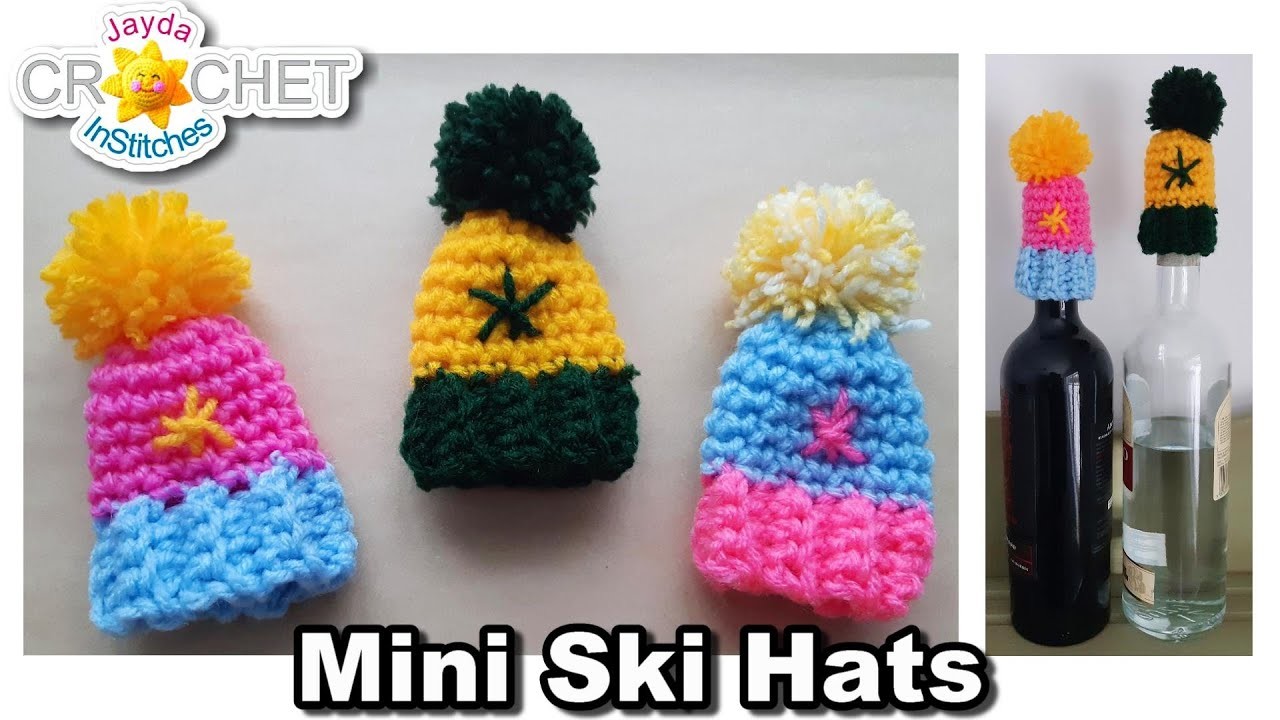 Mini Ski Hats - Wine Bottle Cover - Scrap-Busting Crochet Pattern