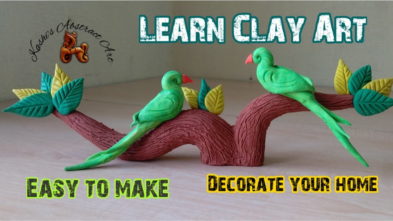Polymer Clay Art. Beautiful Showpiece.  Two Parrots. Very Easy To Make