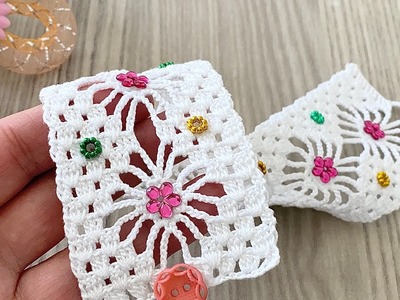 SUPER IDEA ????How To Make Bead Decorated Crochet Hair Band ( Bandana ) Pattern Tutorial