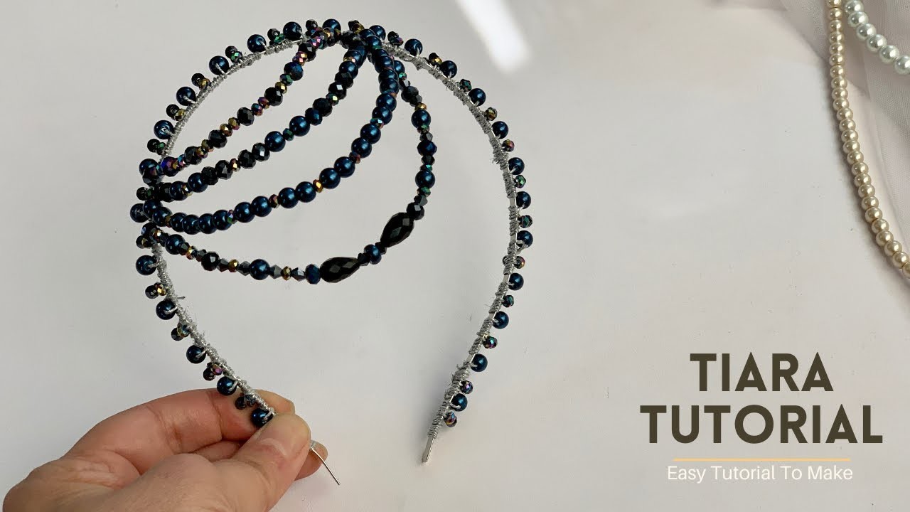 Tiara Headpiece Diy. How to make headband with pearl and crystal beads