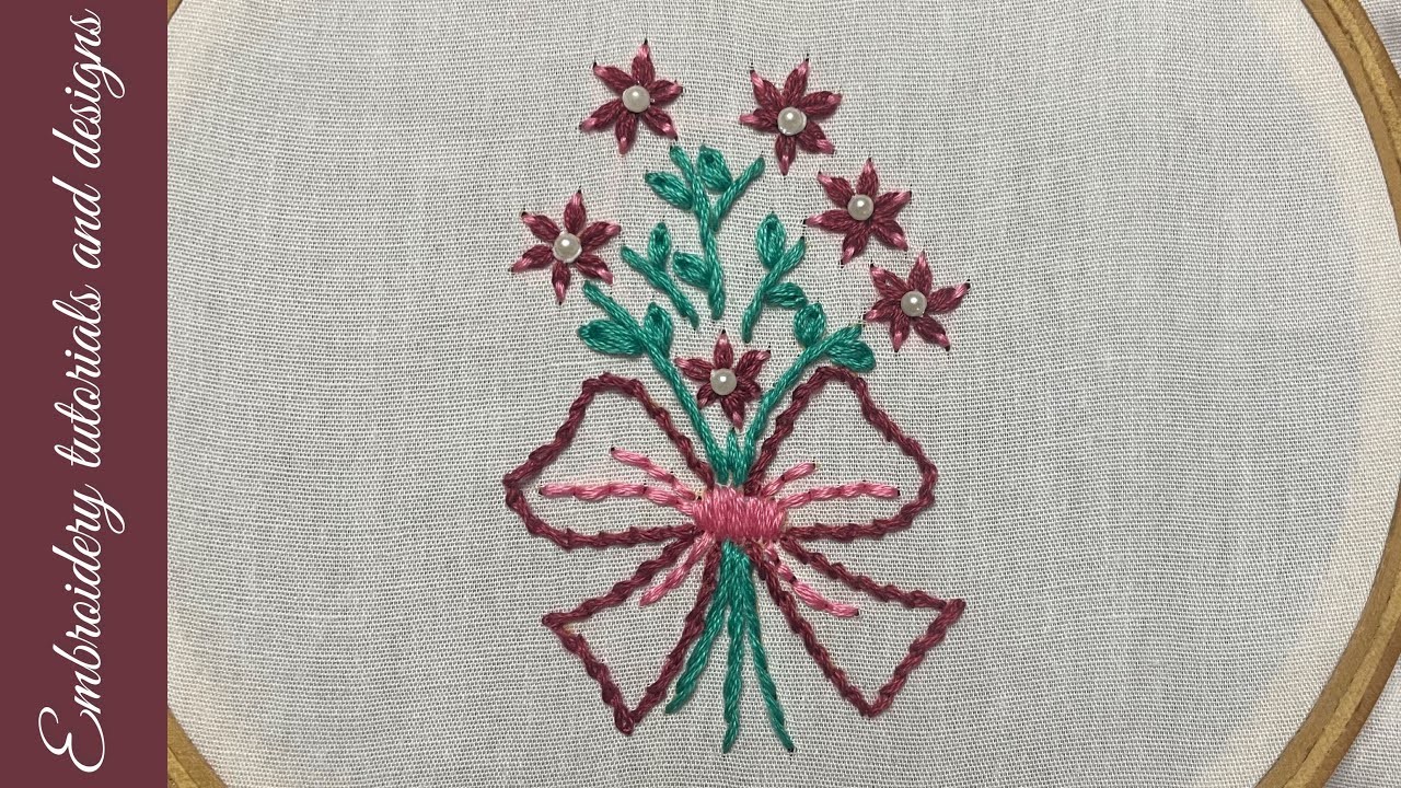 Tiny lazy daisy flowers hand embroidery design