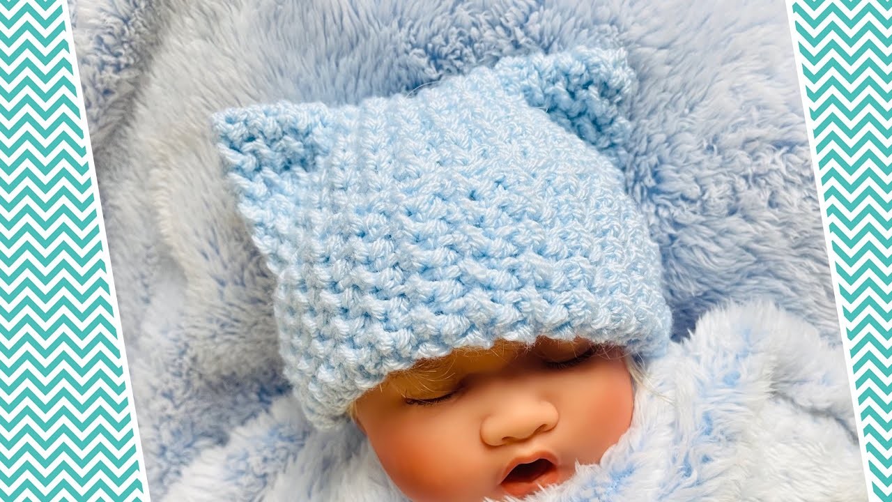 TOO CUTE!! Crochet Baby Hat with Ears SUPER EASY CROCHET PATTERN  FOR ALL SIZES LEFT HAND
