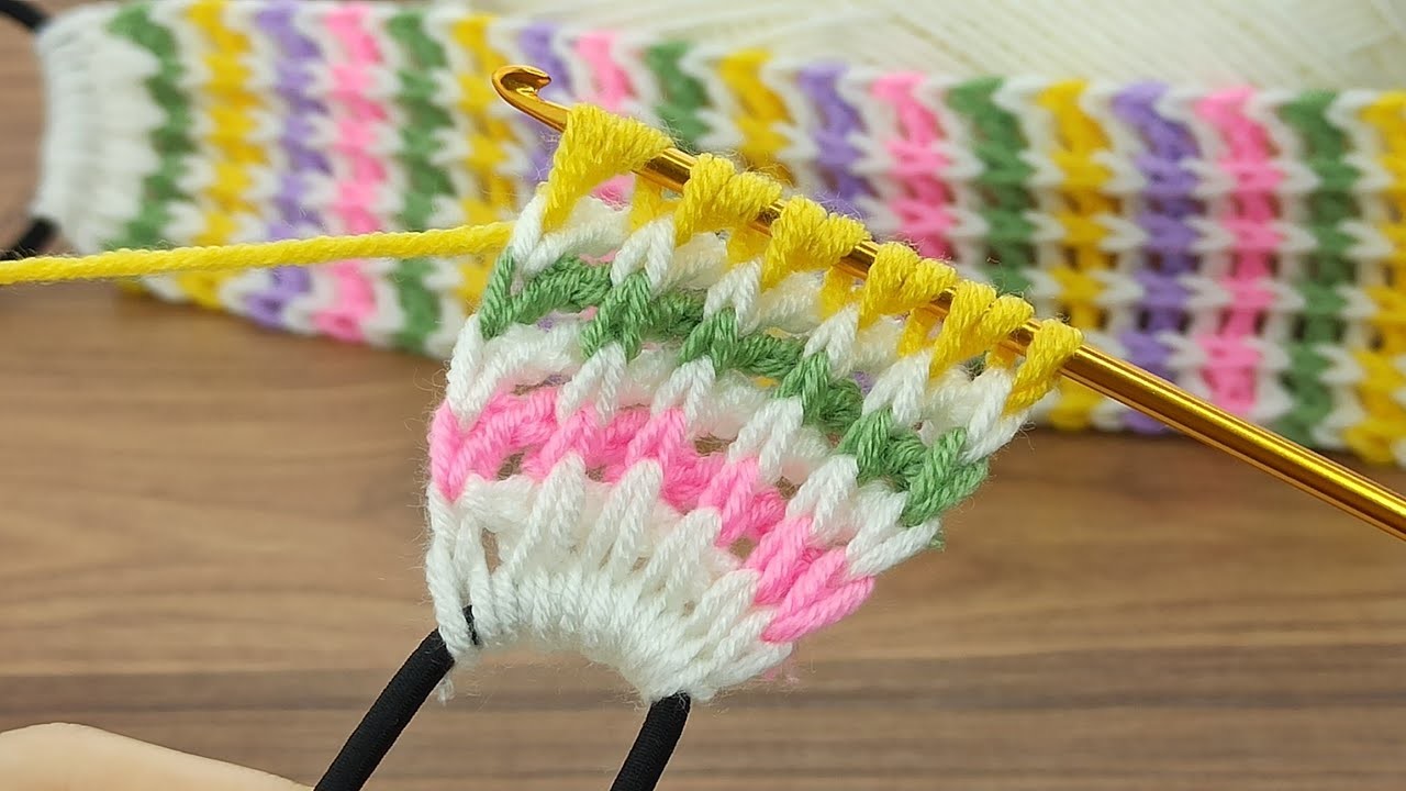 *Tunisian hair band* ???????? very easy colorful Tunisian crochet hair band on rubber #crochet #knitting