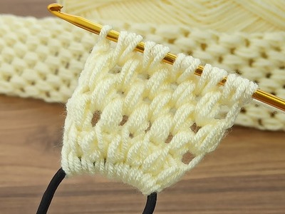*Tunisian hair band* ????????cream color very easy Tunisian crochet hair band on rubber #crochet #knitting