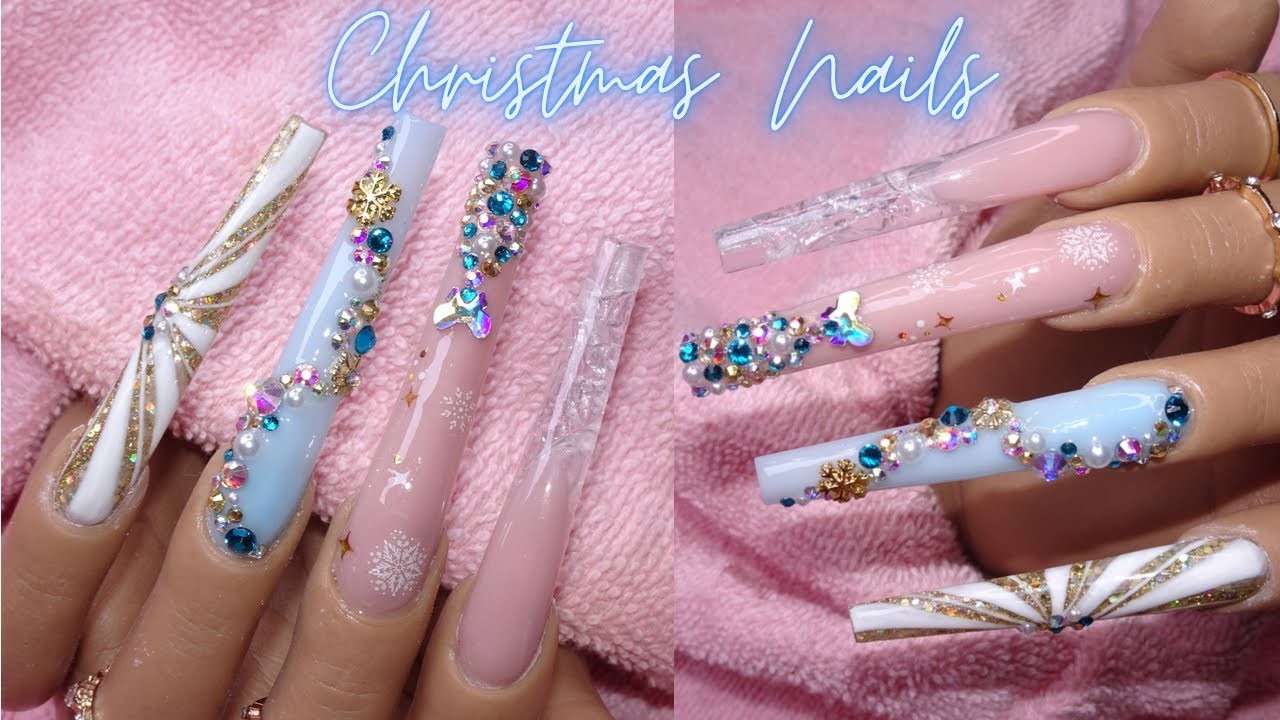 Blue Christmas Nails | Acrylic Nails Tutorial | 3XL Coffin Nails | Natali Carmona