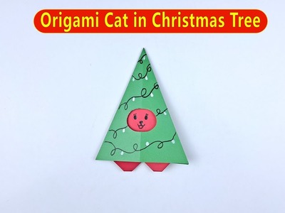 How to Make Origami Cat in Christmas Tree.Easy Origami Christmas