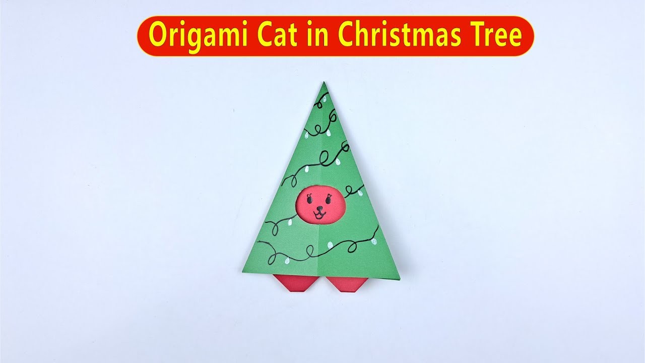 How to Make Origami Cat in Christmas Tree.Easy Origami Christmas