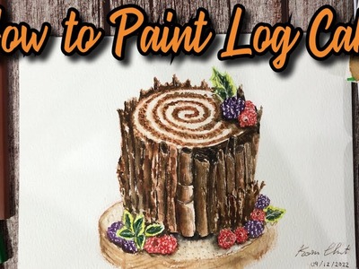 How to Paint Christmas Log Cake Watercolor : Timelapse