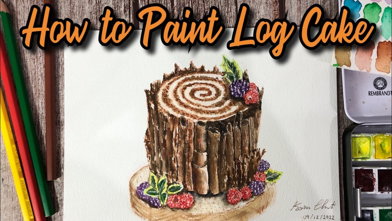 How to Paint Christmas Log Cake Watercolor : Timelapse