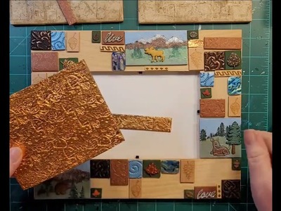 Outdoors themed frame polymer clay mixed media mosaic work in progress