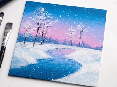 Winter Snow Landscape | Easy Painting Step by Step for Beginners