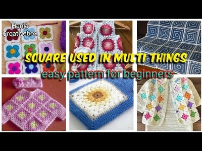 #beginners crochet square pattern used in multi things #cushion #blanket #cardigan #purse #many more